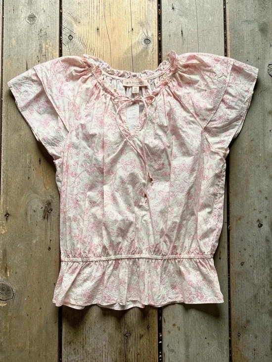 Philosophy Cream and Pink Floral Tie-Front Peplum Blouse - Picture 5 of 9